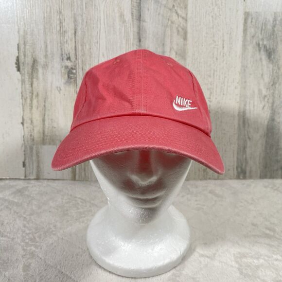 Nike Pink Hat Strap Back White Swoosh Spell Out Gym Core Cap Cotton Pickleball - Picture 1 of 7